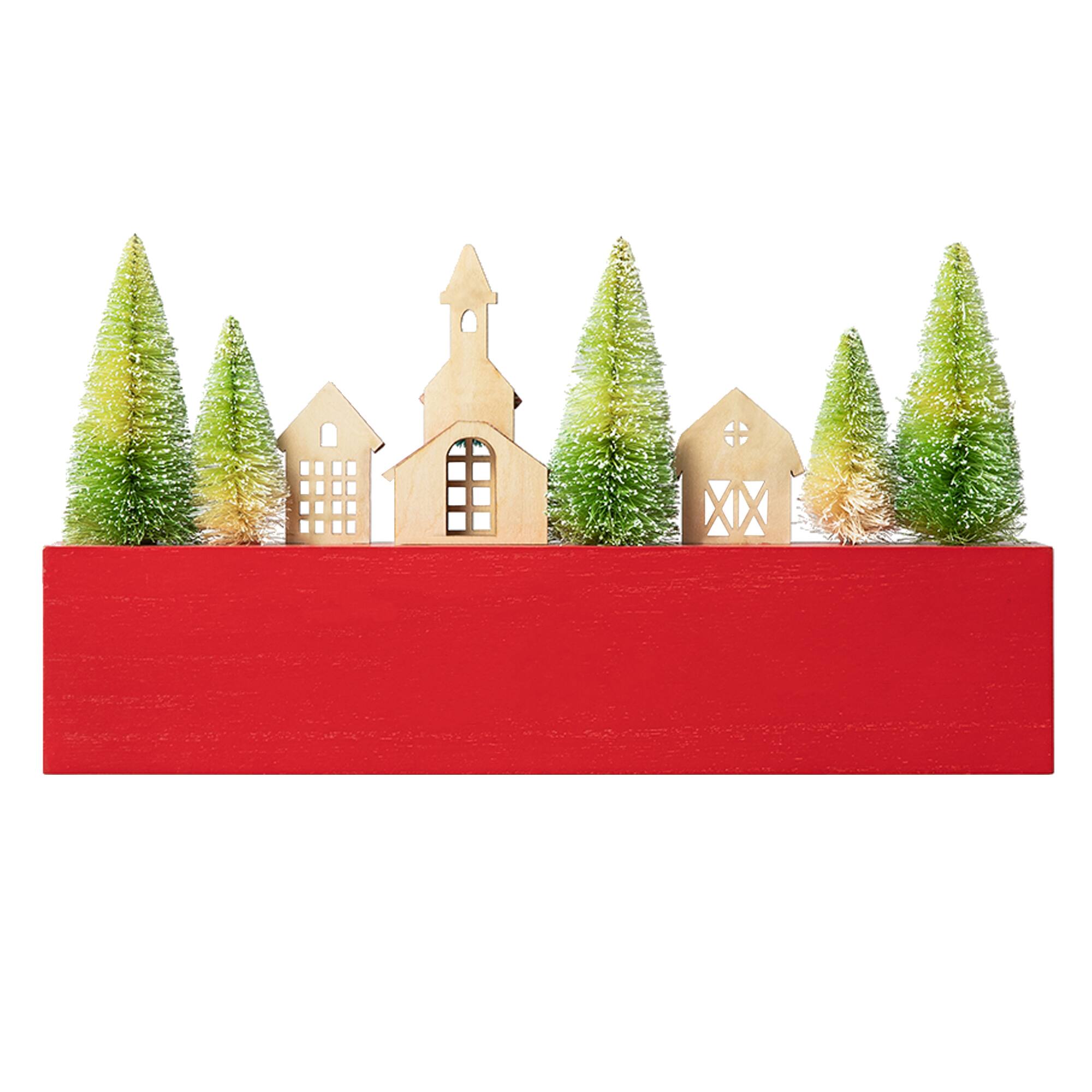 Glitzhome® 14" Christmas Believe House & Brush Trees Table Décor